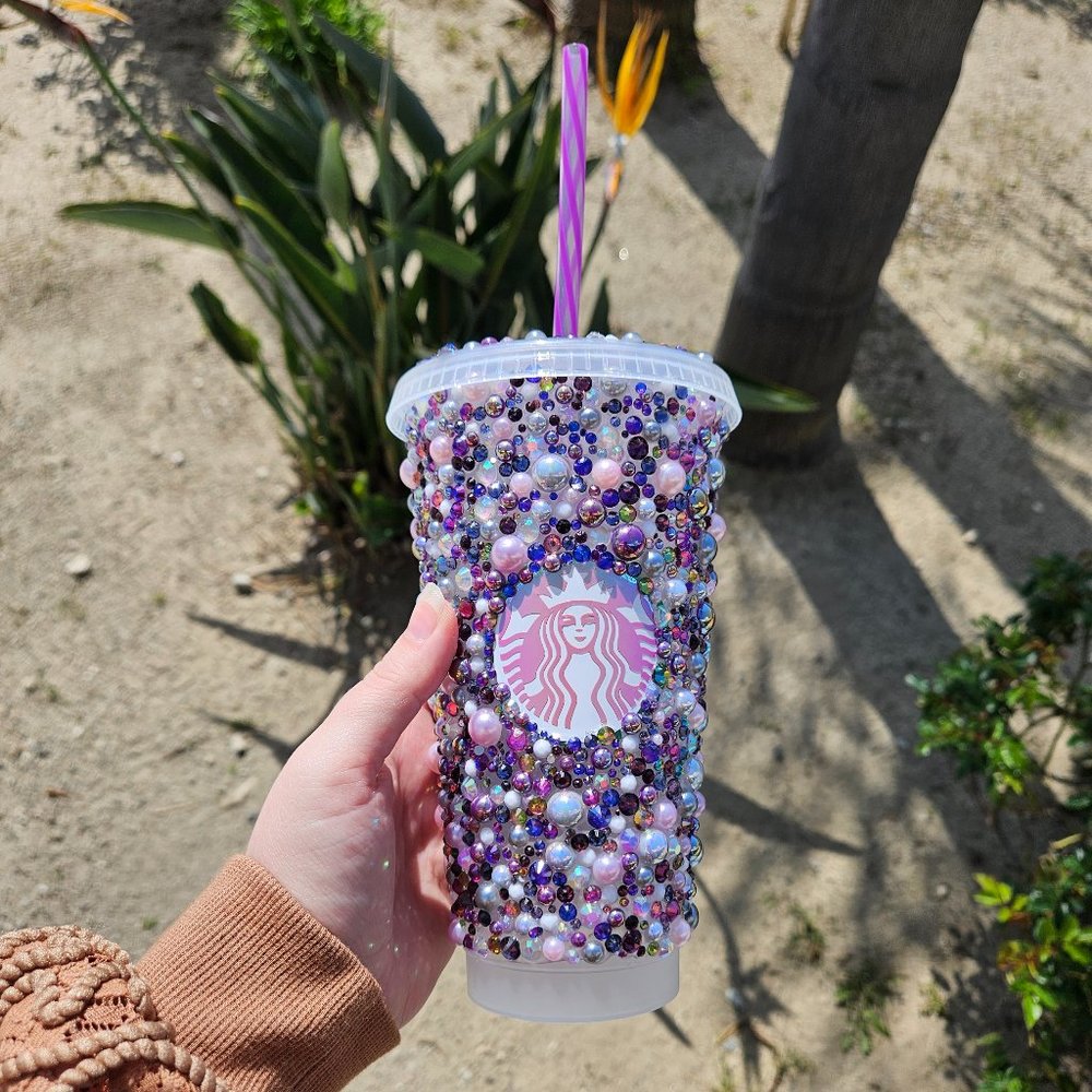 Starbucks Handmade rhinestone and pearl tumbler